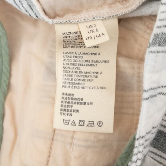 Anthropologie Cream and Green Stripe Button Fly Linen Cotton Shorts 2 - Picture 7 of 10